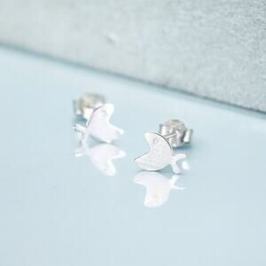 NEW 925 sterling silver brushed fish stud earrings jewelry B20B